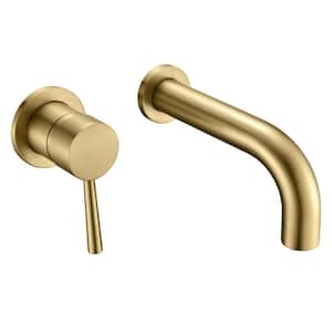 Left-Handed Single Handle Wall Mount Roman Tub Faucet with Valve in Brushed Gold