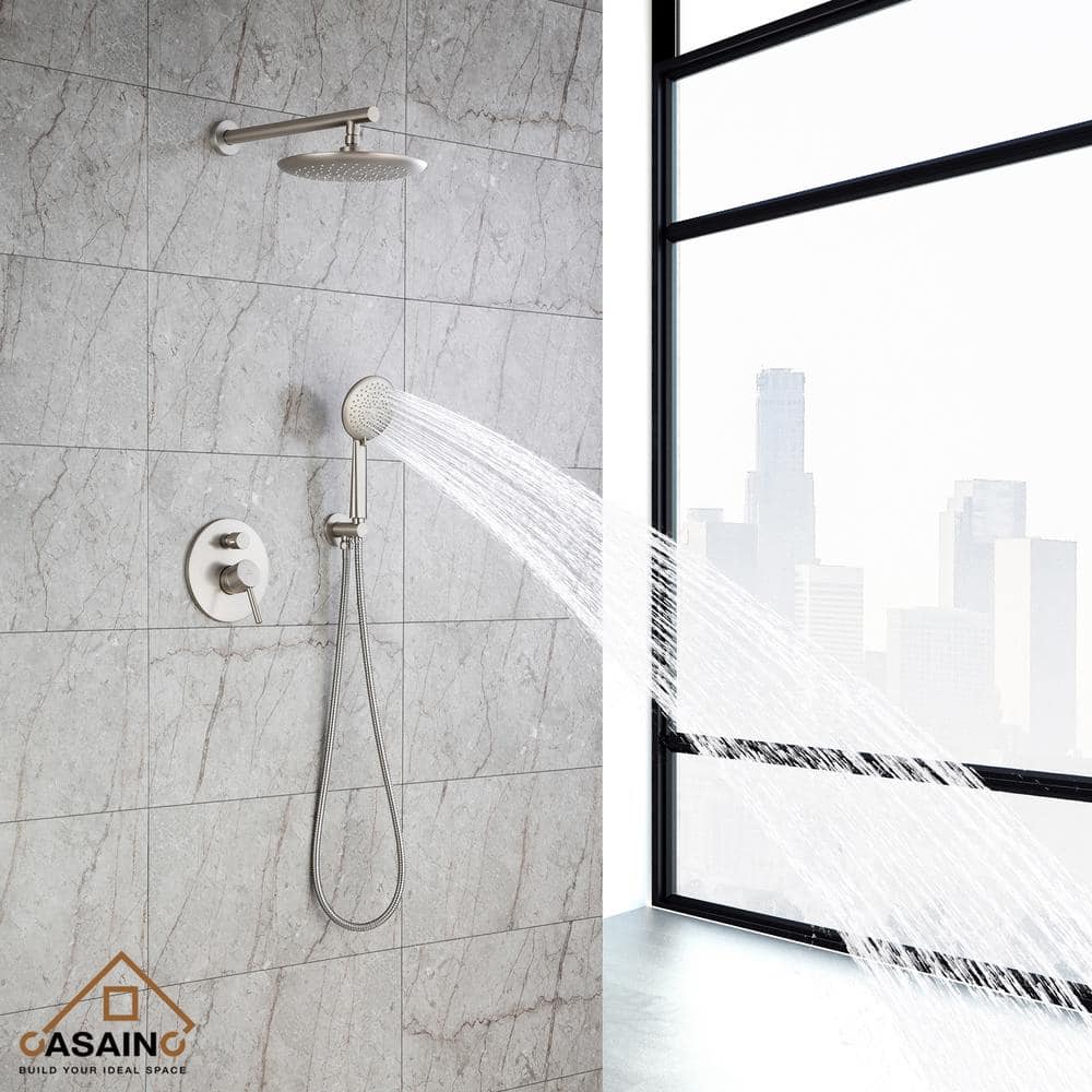 Brushed Nickel Wall Mounted Rain Shower System with Handheld
