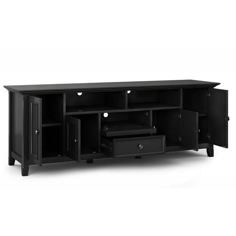Amherst Black Solid Wood 72" TV Media Stand with Cabinets