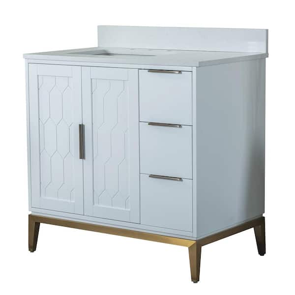 WELLFOR ALISON 36 in. W x 22 in. D x 35 in. H cUPC Single Sink Freestanding Bath Vanity in White with Carrera White Quartz Top