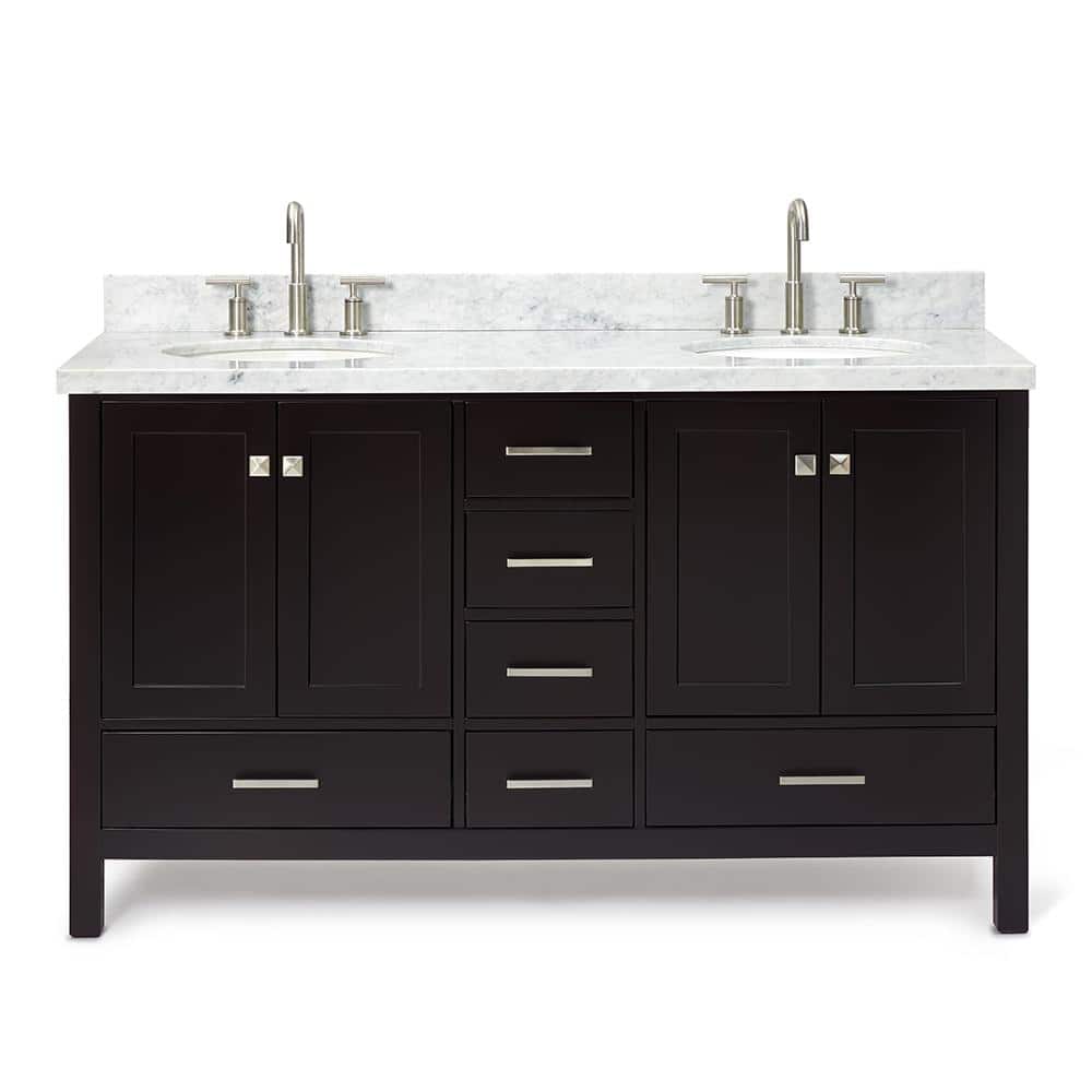 Espresso Double Basin Vanity with Marble Top and Nickel Hardware