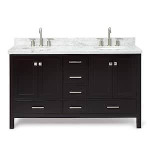 Cambridge 61 in. W x 22 in. D x 36 in. H Bath Vanity in Espresso with Carrara White Marble Top