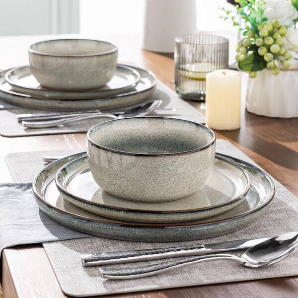 JFVKAF 24-Piece Stoneware Dinnerware Set, Modern Green Wheat