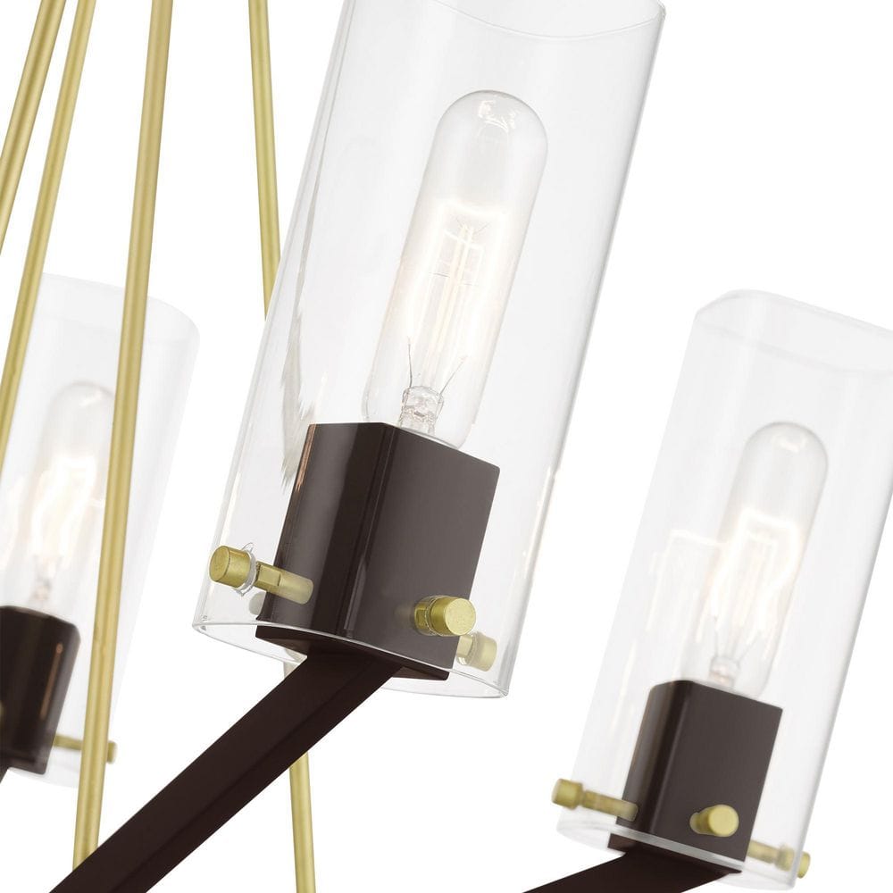 Satin Brass and Bronze 5-Light Mid-Century Modern Chandelier