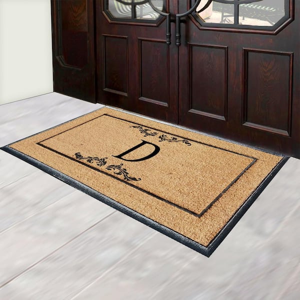 A1 Home Collections A1hc Welcome Flocked Black/Beige 30 in. x 60 in. Rubber and Coir, Heavy Duty, Extra Large Welcome Doormat