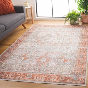 Arizona Rust/Sage 6 ft. x 9 ft. Distressed Border Ornate Machine Washable Area Rug