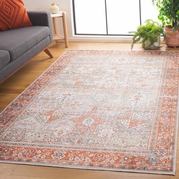 Arizona Rust/Sage 8 ft. x 10 ft. Distressed Border Ornate Machine Washable Area Rug