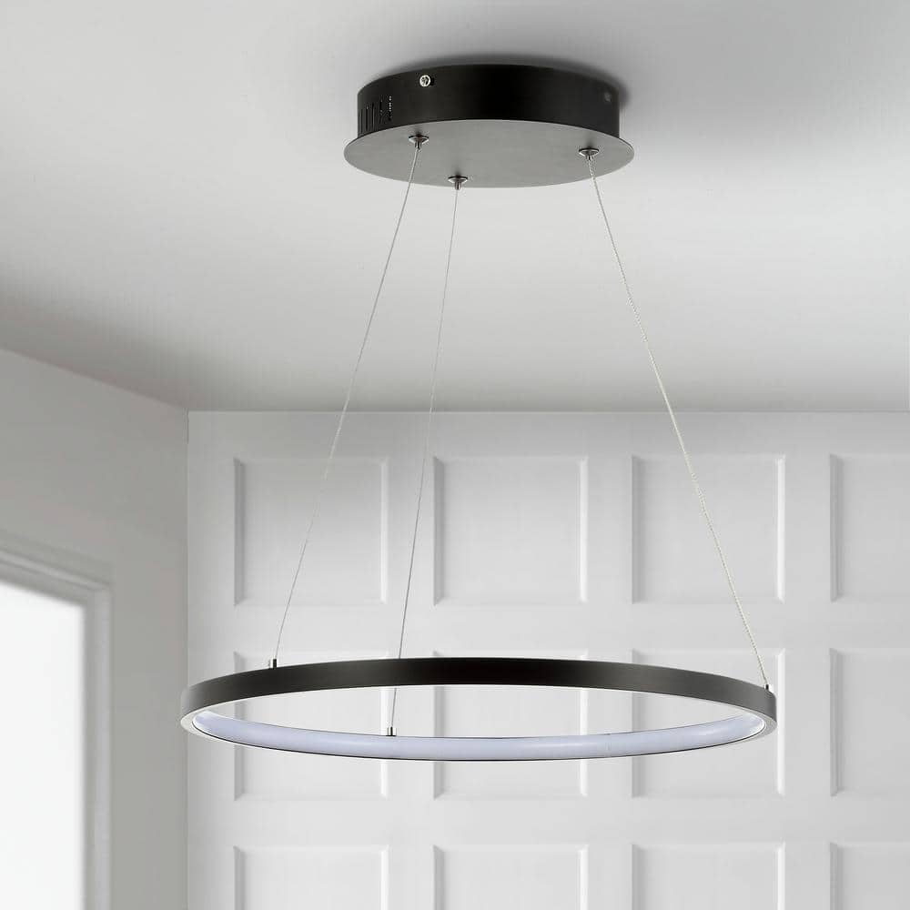 Matte Black Modern LED Drum Pendant Light - 15.75" Diameter