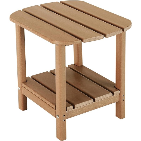 Unbranded Teak Oval HDPE Outdoor Side Table with Storage Shelf
