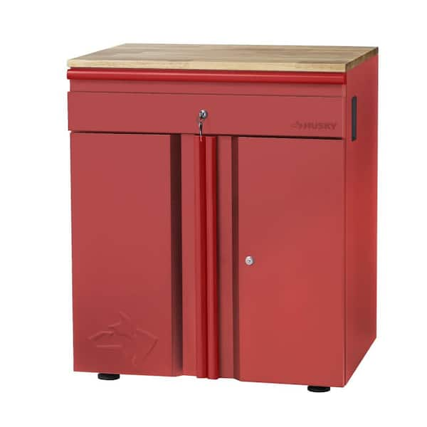 Husky Heavy Duty Welded 20-Gauge&nbsp;Steel 1-Drawer 2-Door Garage Base Cabinet in Red (28 in. W x&nbsp;32 in. H x 21.5 in. D)