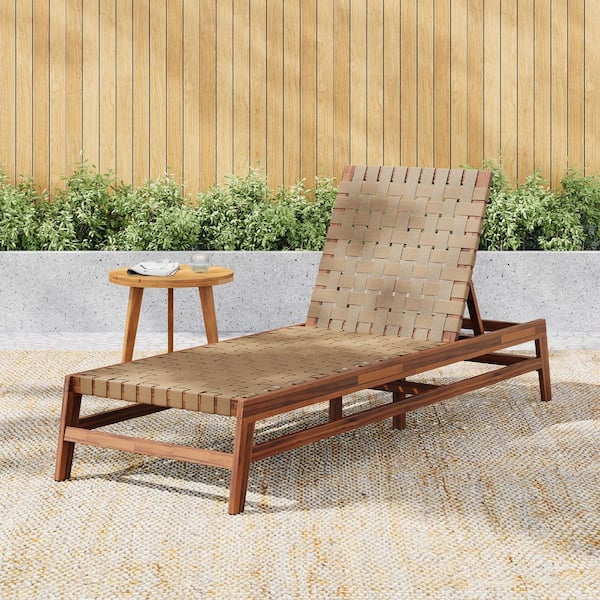 Tobias Patio Mocha Wood and Light Brown Rope Adjustable Outdoor Chaise Lounge