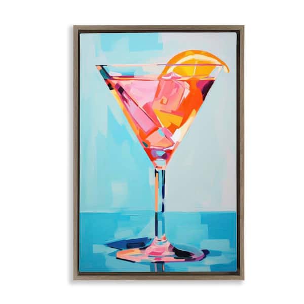 Stupell Industries Blue & Pink Martini by LSR Design Studio Brown Floater Frame Food Graphic Art Print 31 in. x 21 in.