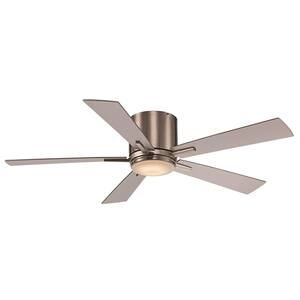 52 in. Indoor Brushed Nickel Integrated LED Modern Flush Mount Ceiling Fan with Light, Wall Control Switch, and 5 Blades