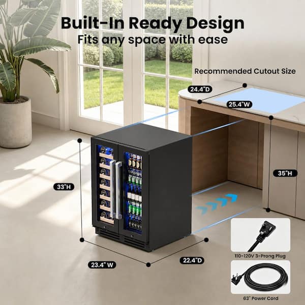 Anlicho 23.4 in. Dual Zone 21-Bottles and 88-Cans Built-in