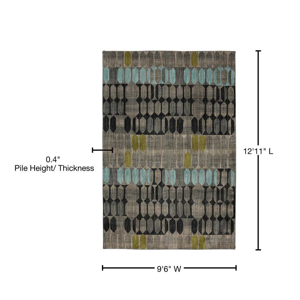 Gray and Black Geometric Polyester Area Rug, 9'6" x 12'11"