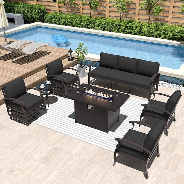 Halmuz 7-Seat Aluminum Patio Conversation Set with armrest