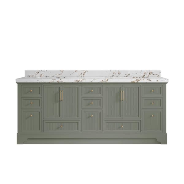 Willow Collections Alys 84 in. W x 22 in. D x 36 in. H Double Sink Bath Vanity in Evergreen with 2 in. Viola Brown Top