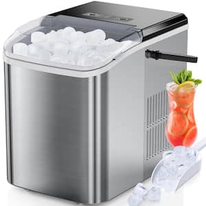 13 in. 27 lbs. Bullet Stainless Steel Portable Countertop Ice Maker in Silver