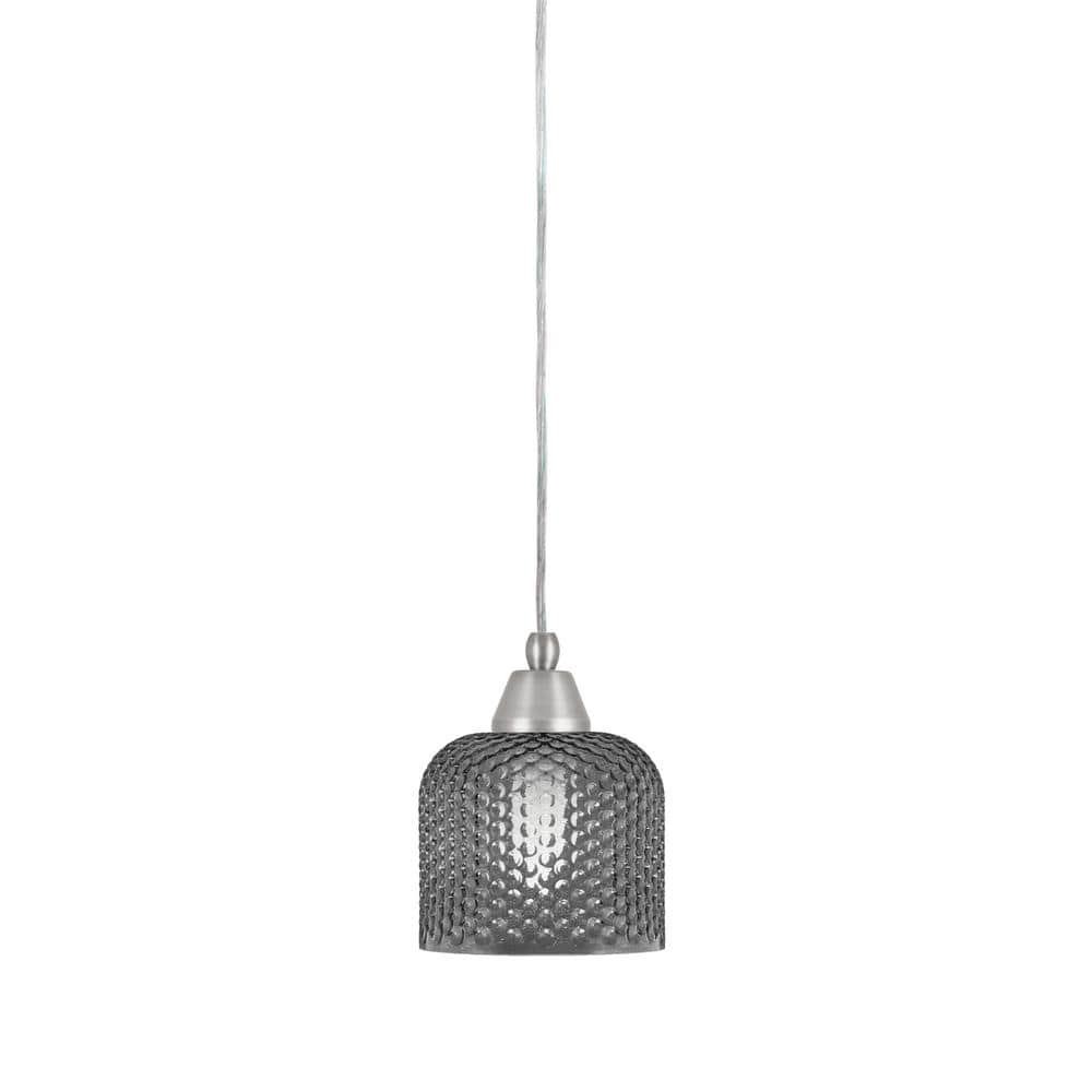 Bryson 6 in. 1-Light Brushed Nickel Cord Pendant Light with 6 in. Smoke Tex