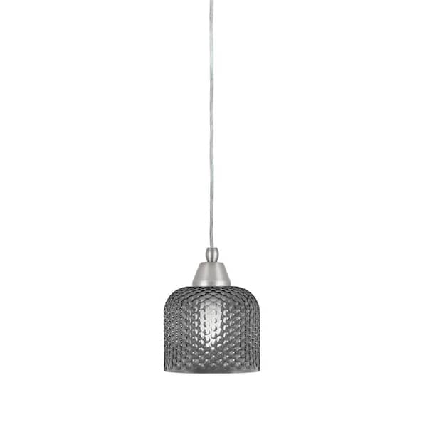 Unbranded Bryson 6 in. 1-Light Brushed Nickel Cord Pendant Light with 6 in. Smoke Textured Glass Shade, no bulb included
