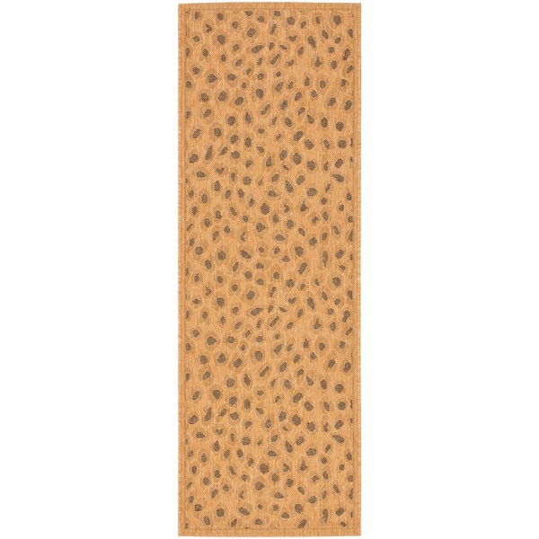 SAFAVIEH Courtyard Natural/Gold 2 ft. x 10 ft. Animal Print Indoor/Outdoor Patio  Runner Rug