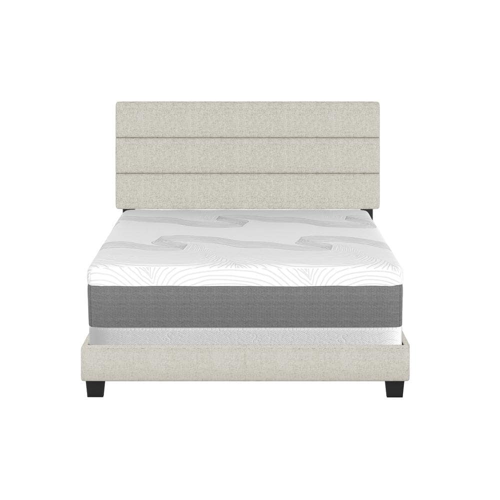 Rachel Light Gray Linen Upholstered Queen Bed Frame with Tufted Headboard