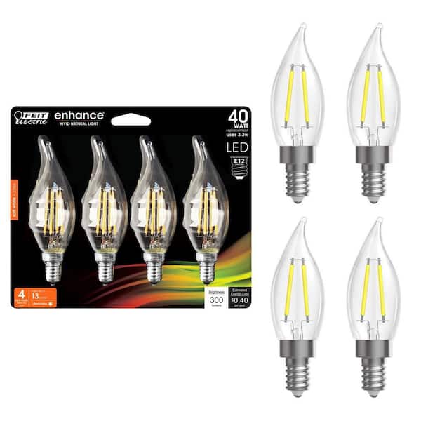 40-Watt Equivalent BA10 E12 Candelabra Dimmable Filament CEC Clear Chandelier LED Light Bulb Soft White 2700K (4-Pack)
