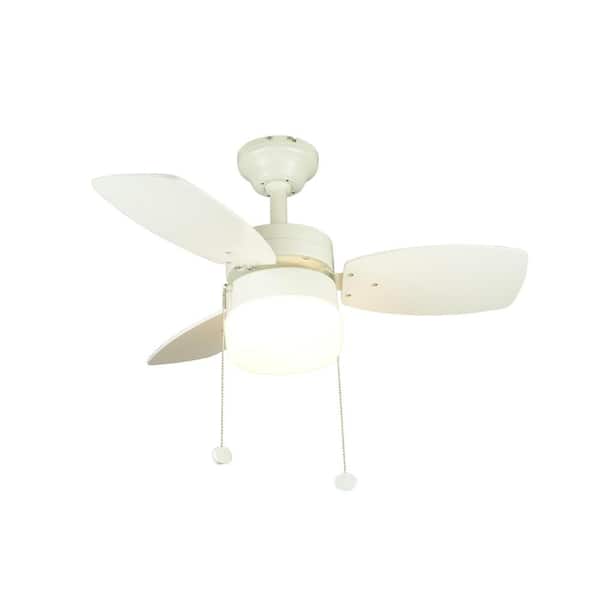 Ceiling Fan White Indoor w/ Dome Opal Glass Cover and 6 Reversible Blades 36 in 