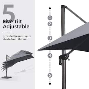 10 ft. Square Outdoor Patio Cantilever Umbrella Aluminum Offset 360° Rotation Umbrella in Gray