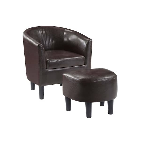 Convenience Concepts Take a Seat Churchill Espresso Faux Leather Accent Chair with Ottoman
