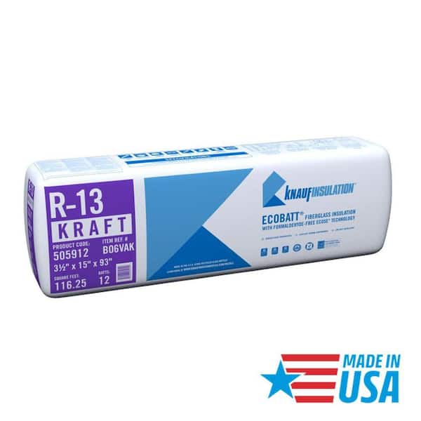 R-13 EcoBatt Kraft Faced Fiberglass Insulation Batt 15 in. x 93 in. x 3-1/2 in.