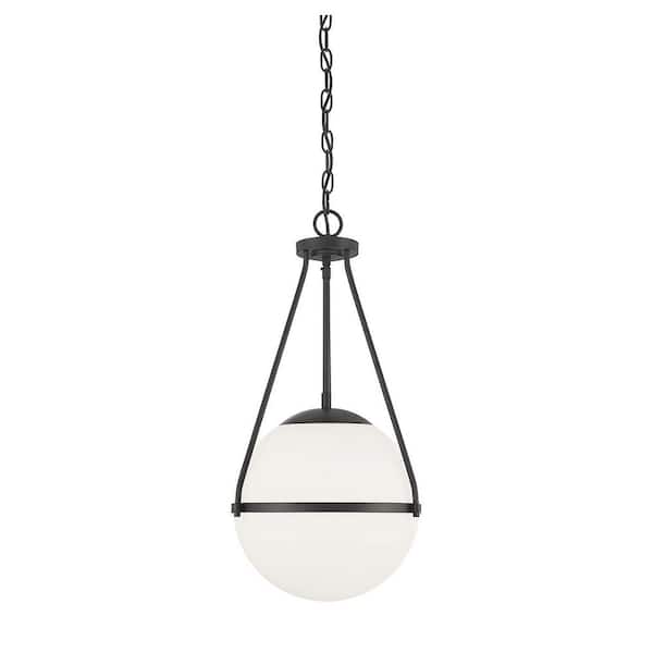 TUXEDO PARK LIGHTING 13.25 in. W x 25.25 in. H 1-Light Matte Black Standard Pendant Light with White Opal Glass Shade