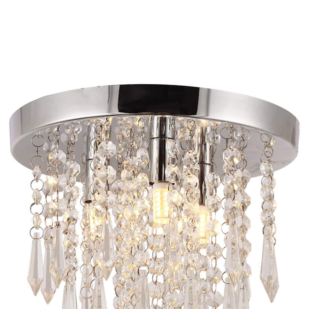 10.4" Silver Crystal Raindrop Flush Mount Ceiling Light