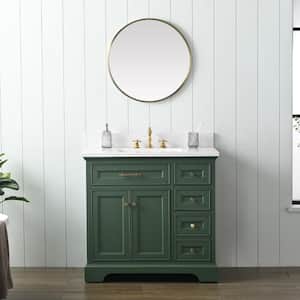 Thompson 36 in. W x 22 in. D Bath Vanity in Evergreen with Engineered Stone Top in Carrara White with White Sink