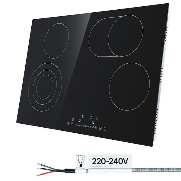 Electric Cooktop, 30.3 in. 4 Burners Built-in Stove Top, 7200 W Ceramic Top Radiant Cooktop with Glass Panel, Black