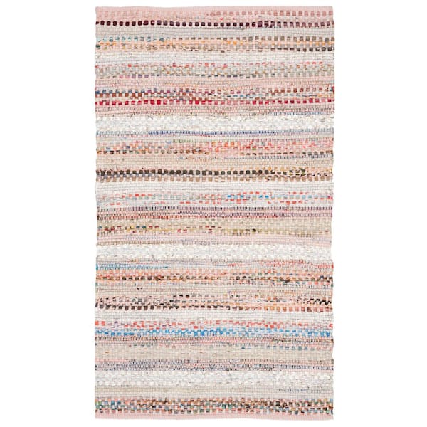 SAFAVIEH Montauk Pink/Multi Doormat 3 ft. x 4 ft. Striped Distressed Area Rug