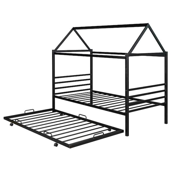 wetiny Black Metal Frame Twin Size Platform Bed with Trundle Platform Bed
