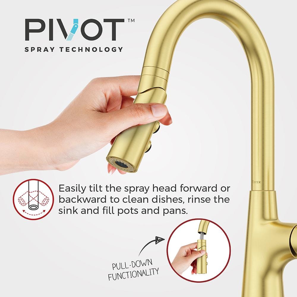 Tasso Brushed Gold Pull-Down Kitchen Faucet with Soap Dispenser