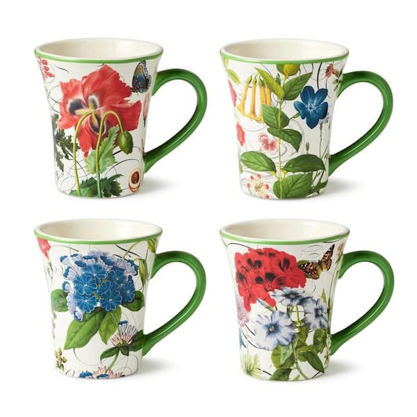 Certified International 16 fl. oz. Multi-Colored Ceramic Greenhouse Mugs (Set of 4)