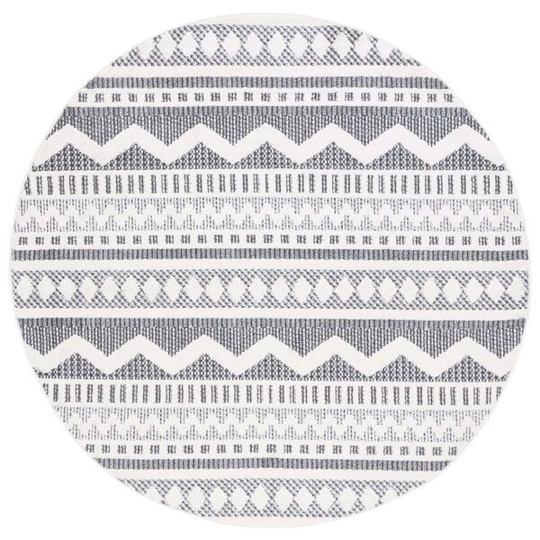 Alamo 7 ft. x 7 ft. Charcoal/Ivory Tribal Round Rug