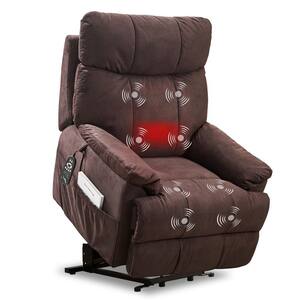 Brown Fabric Massage Chair Electric Power Lift Recliner Chair Sofa Armchair with Massage, Lumbar Heat, Remote Control
