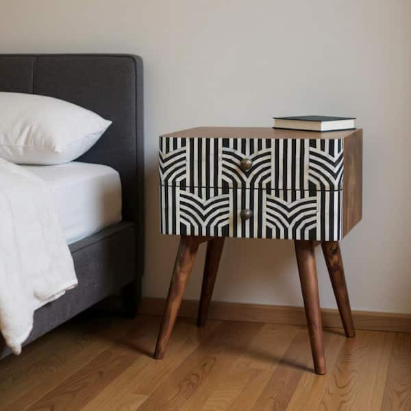 Black, White 2 Drawer 17.70 in. Nightstand
