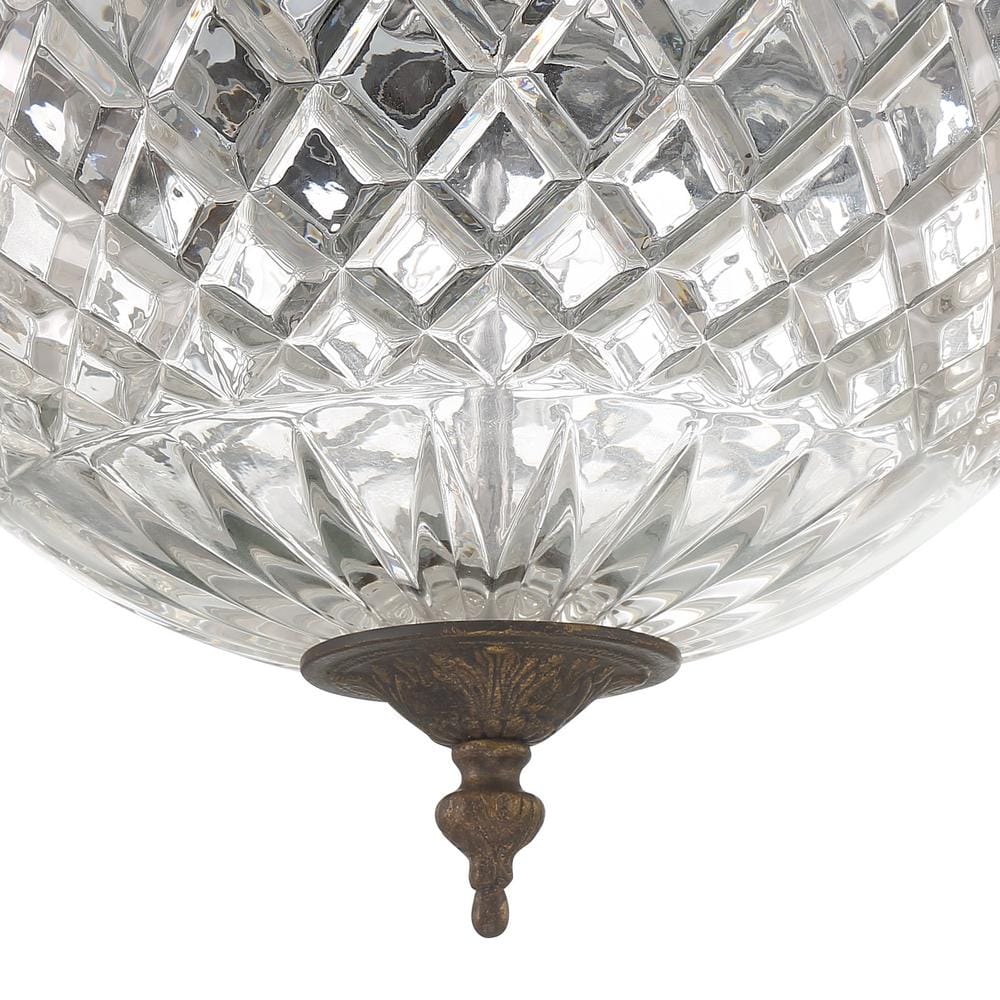 English Bronze Crystal 3-Light Bowl Ceiling Mount