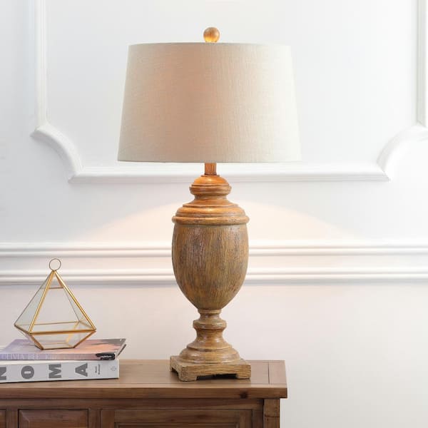 JONATHAN Y Kennedy 30.5 in. H Brown Faux Wood Resin Table Lamp