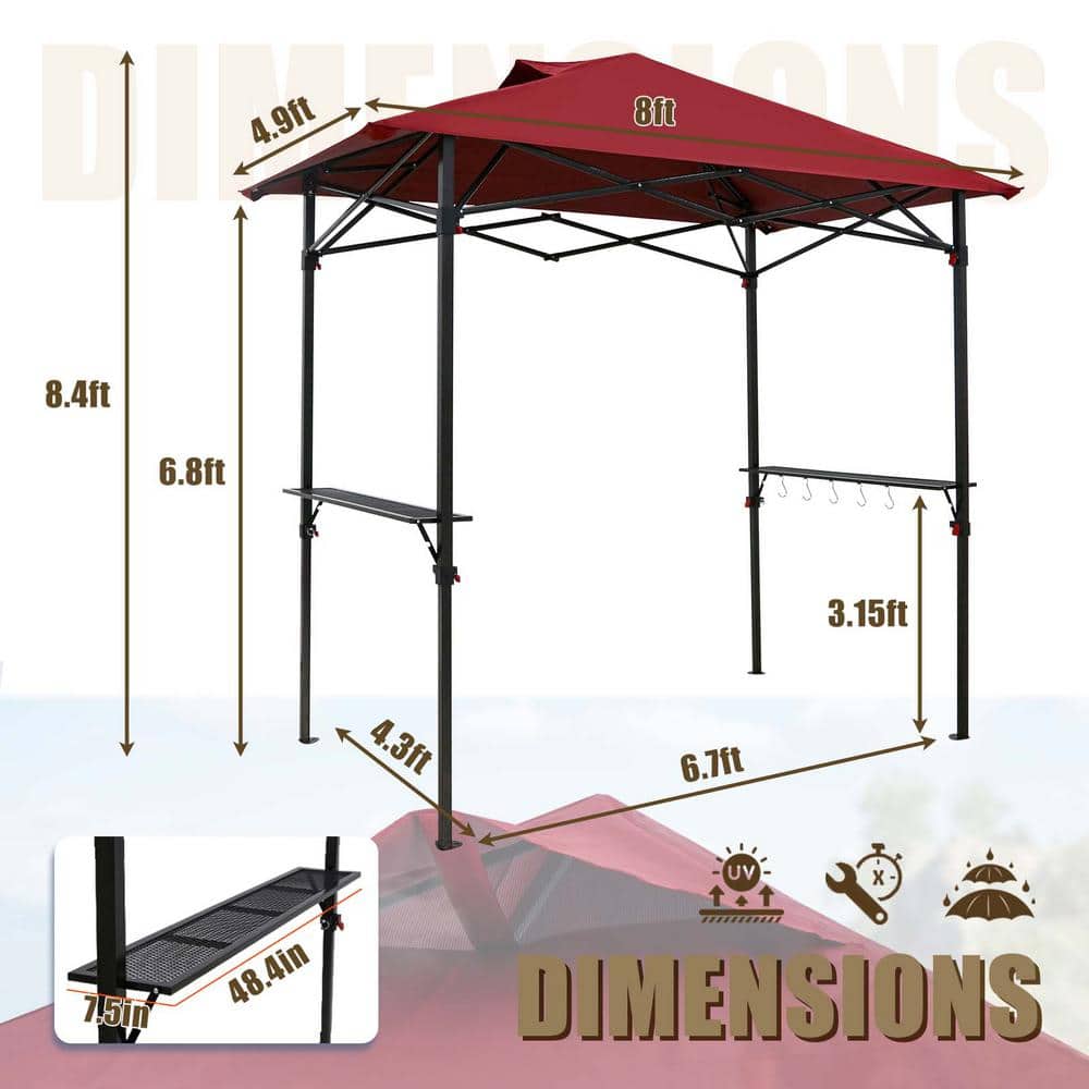 Red and Black Steel Patio Grill Gazebo Canopy, 8 ft x 5 ft