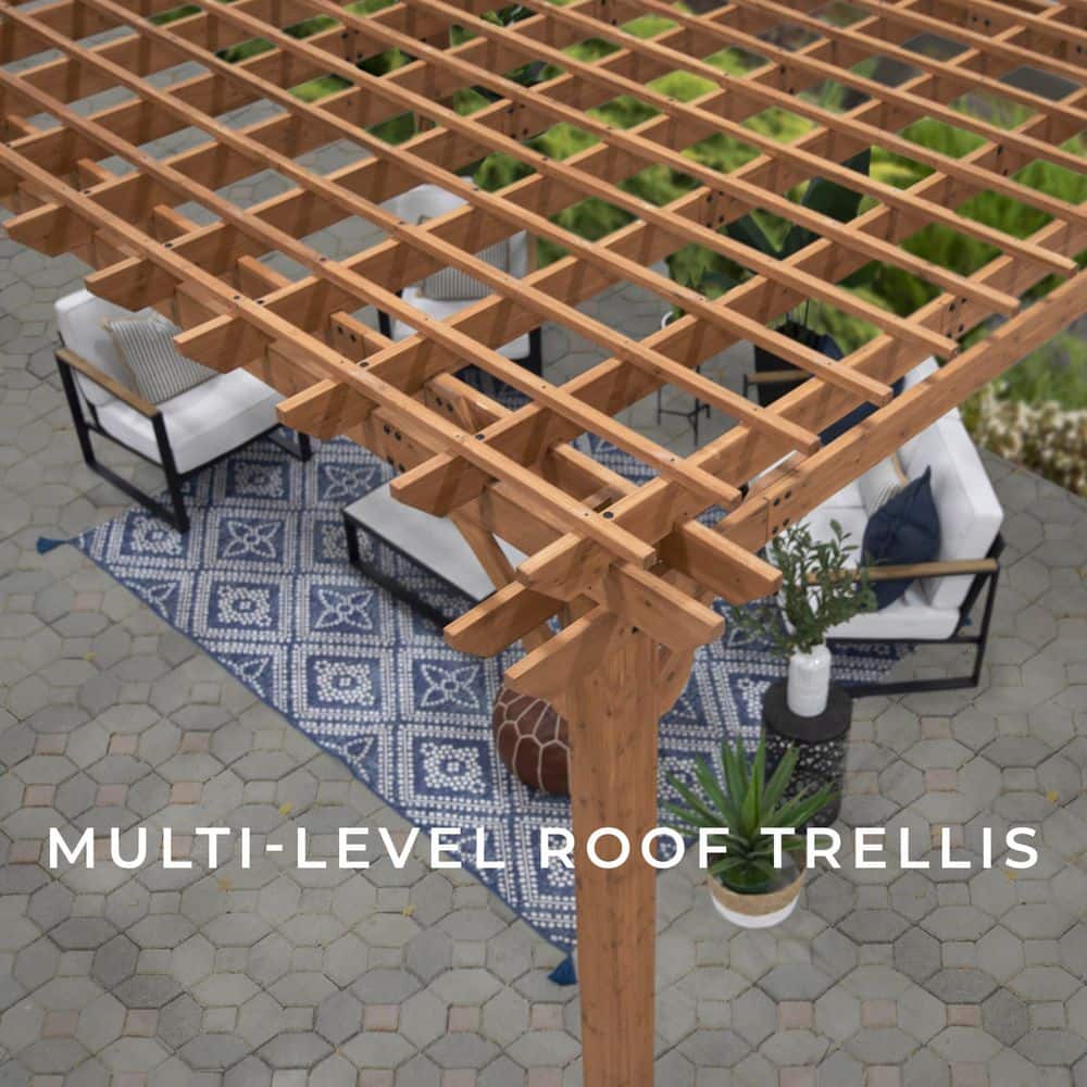 Beaumont 14' x 12' Cedar Wood Pergola with Electric Ports