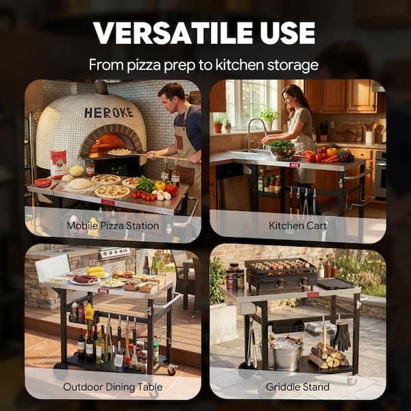 FEASTO 33 in. Outdoor Pizza Oven Grill Cart, Stainless Steel Prep