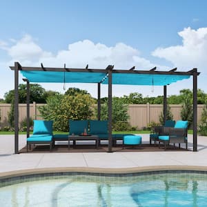 10 ft. x 18 ft. Blue Pergola with Retractable Canopy Aluminum Shelter for Porch Garden Beach Sun Shade