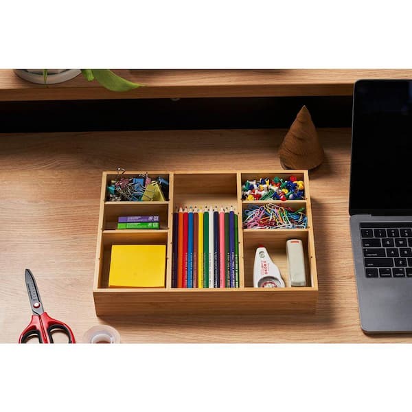 Natural Bamboo Desk Drawer Organizer with Adjustable Compartments ...
