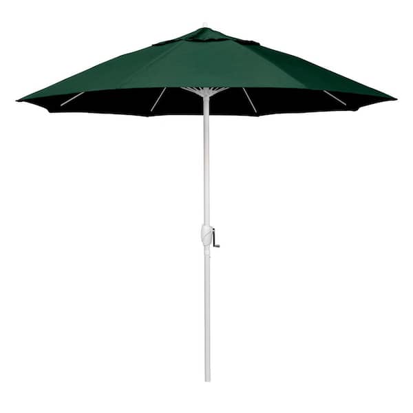 California Umbrella 9 ft. Matted White Aluminum Market Patio Umbrella Fiberglass Ribs and Auto Tilt in Forest Green Pacifica Premium